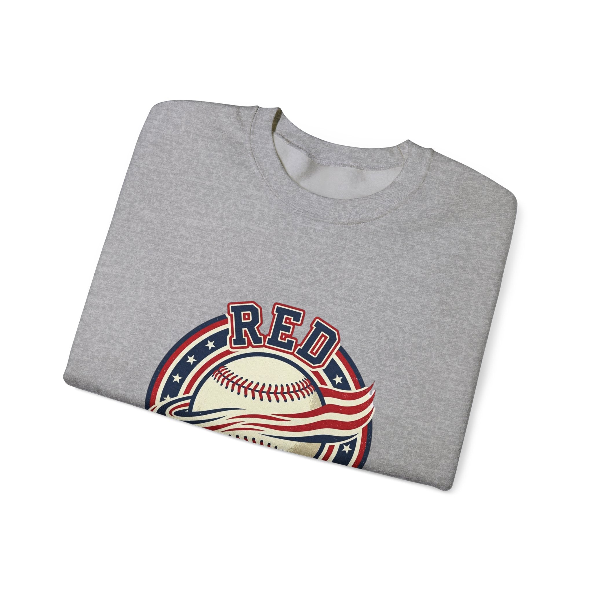 Red White & Ball Baseball Sweatshirt | Patriotic Baseball Graphic, Vintage Ballpark Aesthetic
