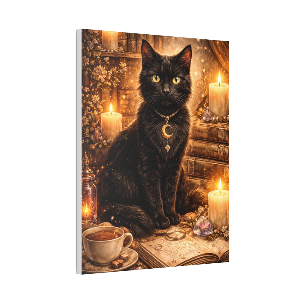 Mystic Black Cat Canvas | Stretched Wall Art, Witchy Moon Cat