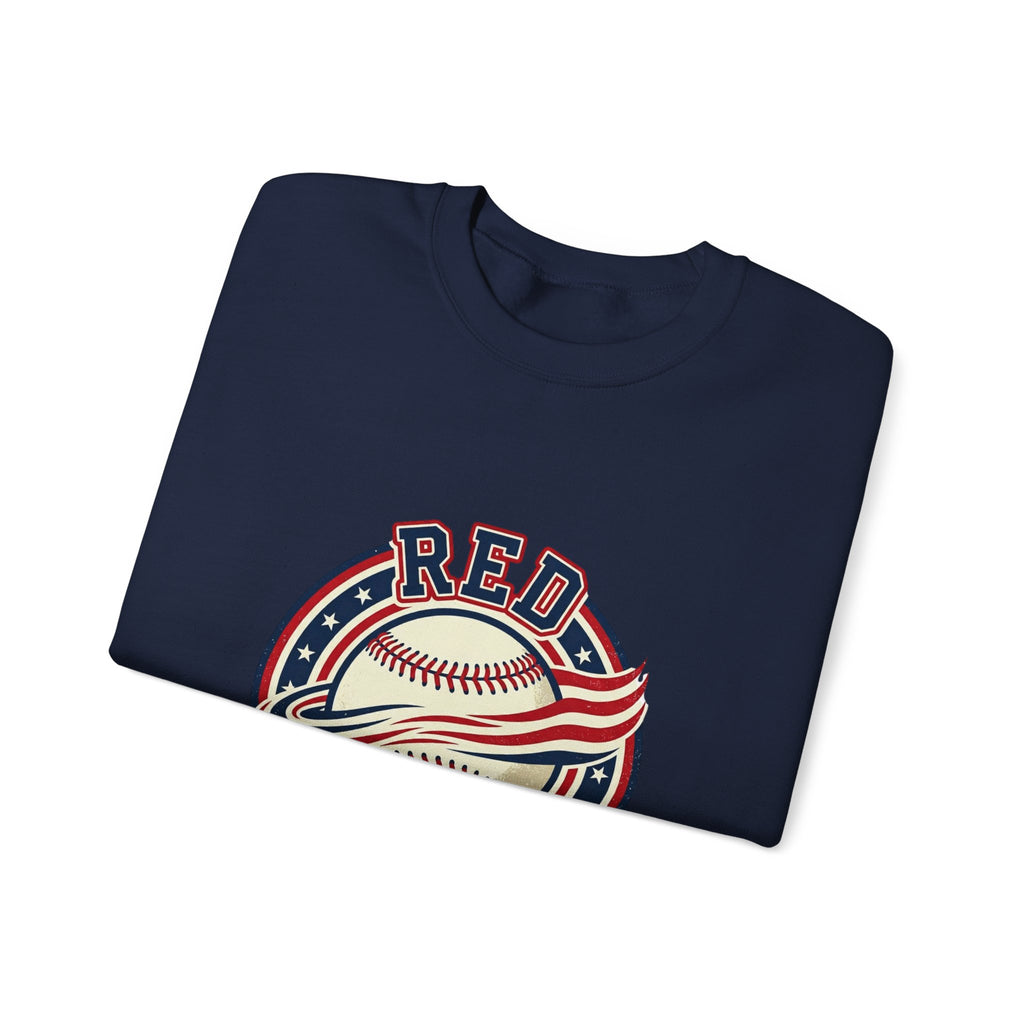 Red White & Ball Baseball Sweatshirt | Patriotic Baseball Graphic, Vintage Ballpark Aesthetic