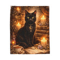 Black Witch Cat with Candles Velveteen Plush Blanket | Mystic Book Tea Scene
