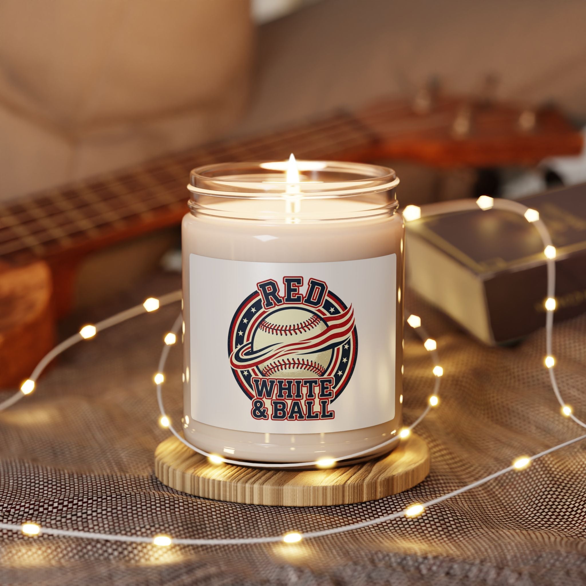 Red White & Ball Retro Baseball Candle, Patriotic Ballpark Aesthetic