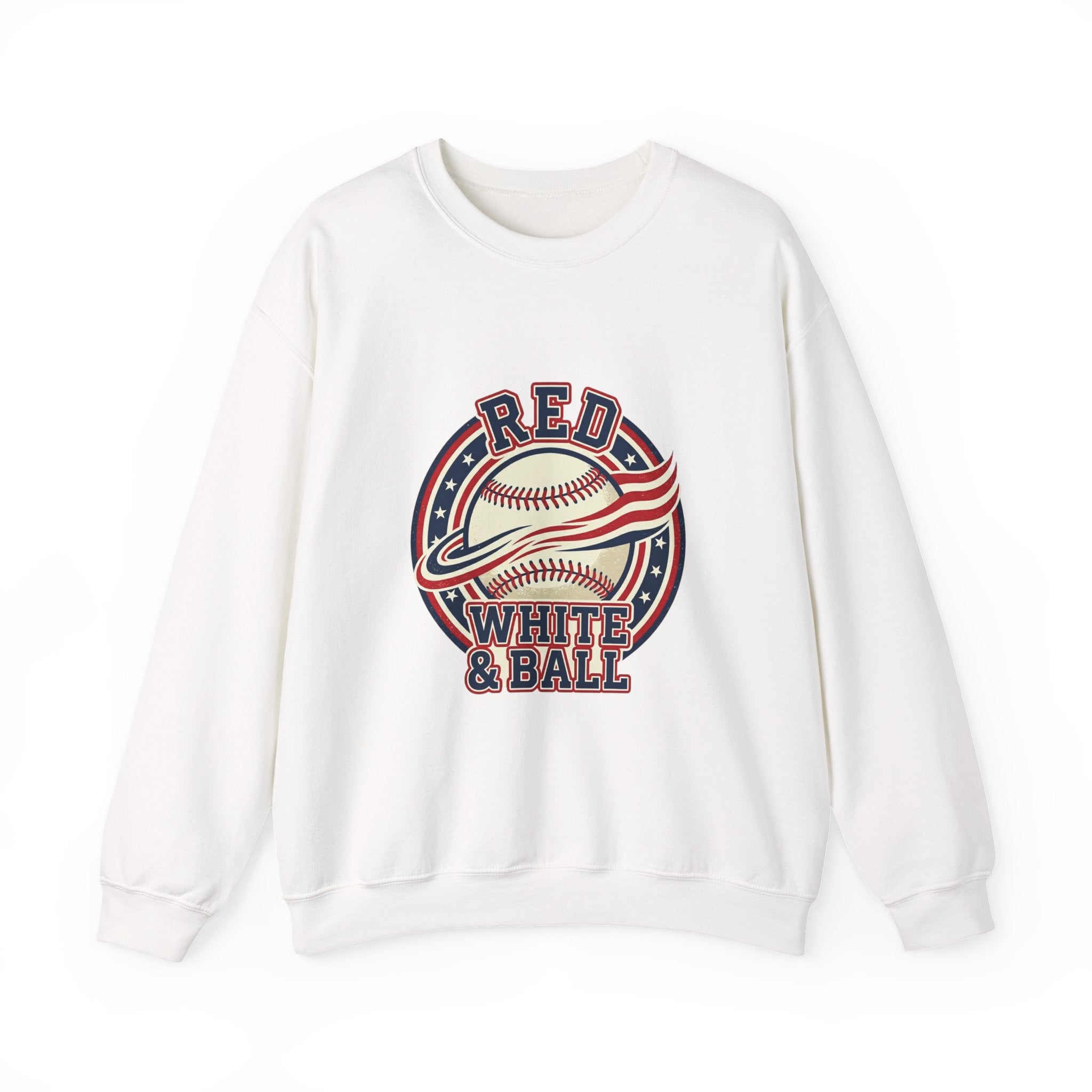 Red White & Ball Baseball Sweatshirt | Patriotic Baseball Graphic, Vintage Ballpark Aesthetic