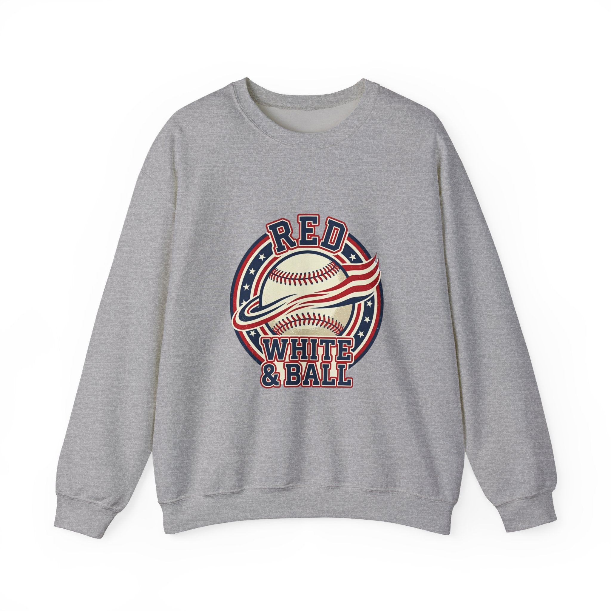 Red White & Ball Baseball Sweatshirt | Patriotic Baseball Graphic, Vintage Ballpark Aesthetic