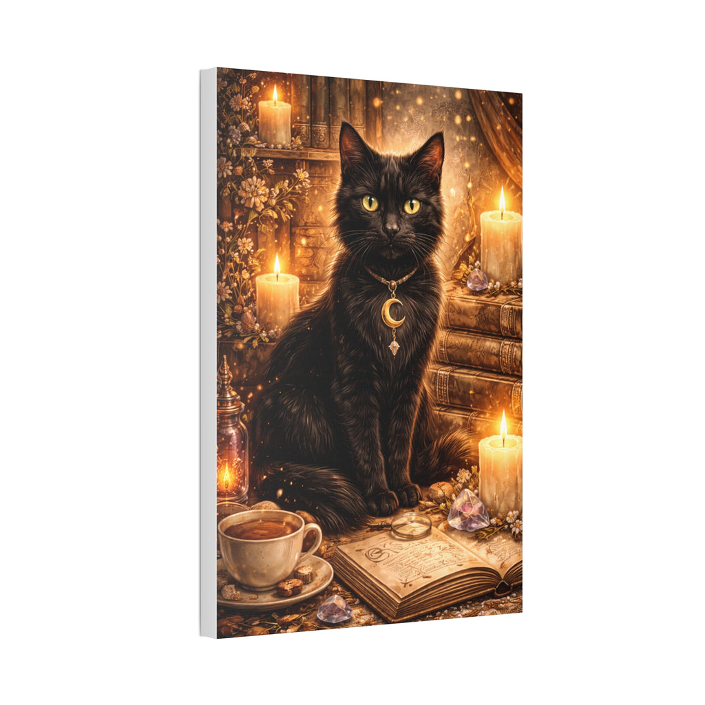 Mystic Black Cat Canvas | Stretched Wall Art, Witchy Moon Cat