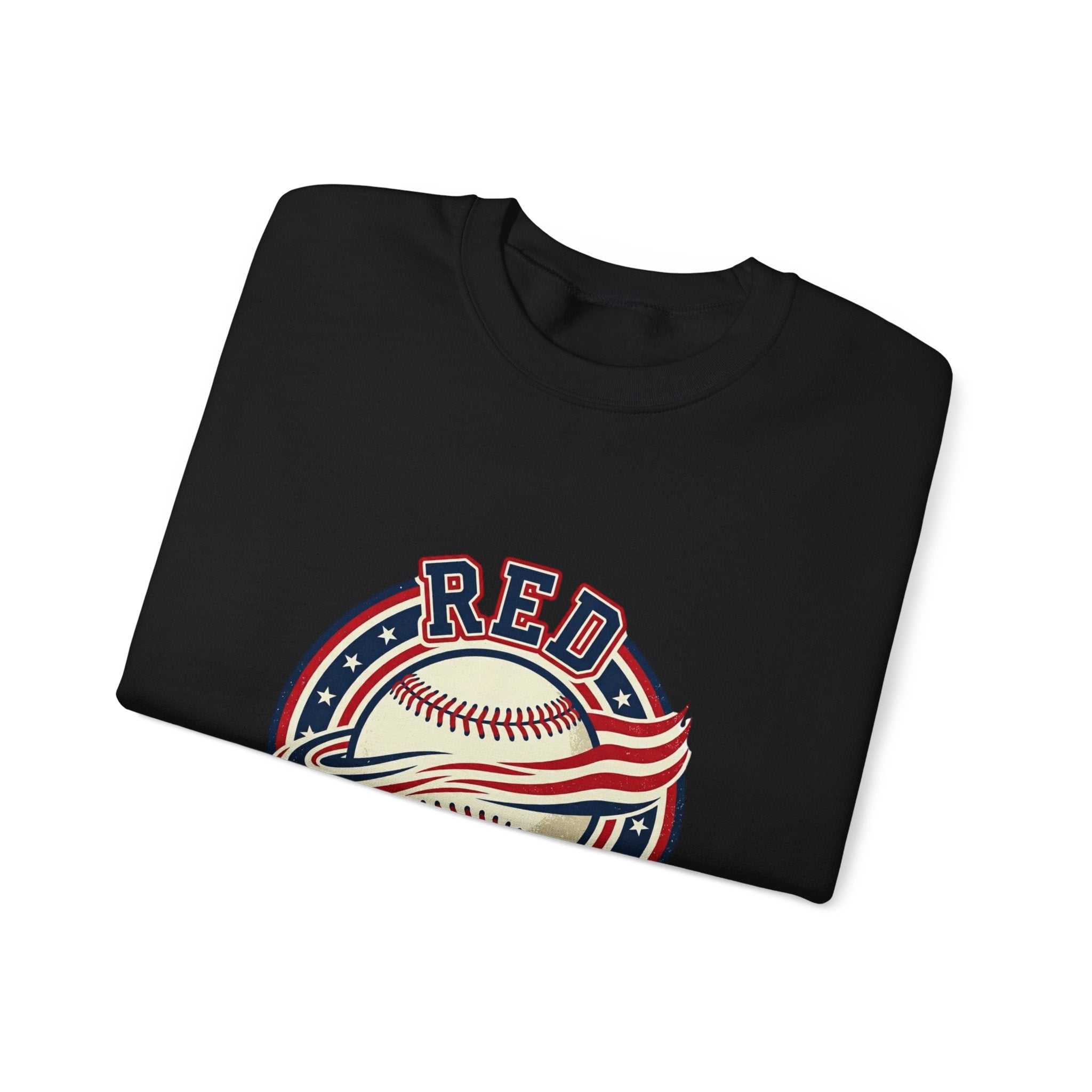 Red White & Ball Baseball Sweatshirt | Patriotic Baseball Graphic, Vintage Ballpark Aesthetic