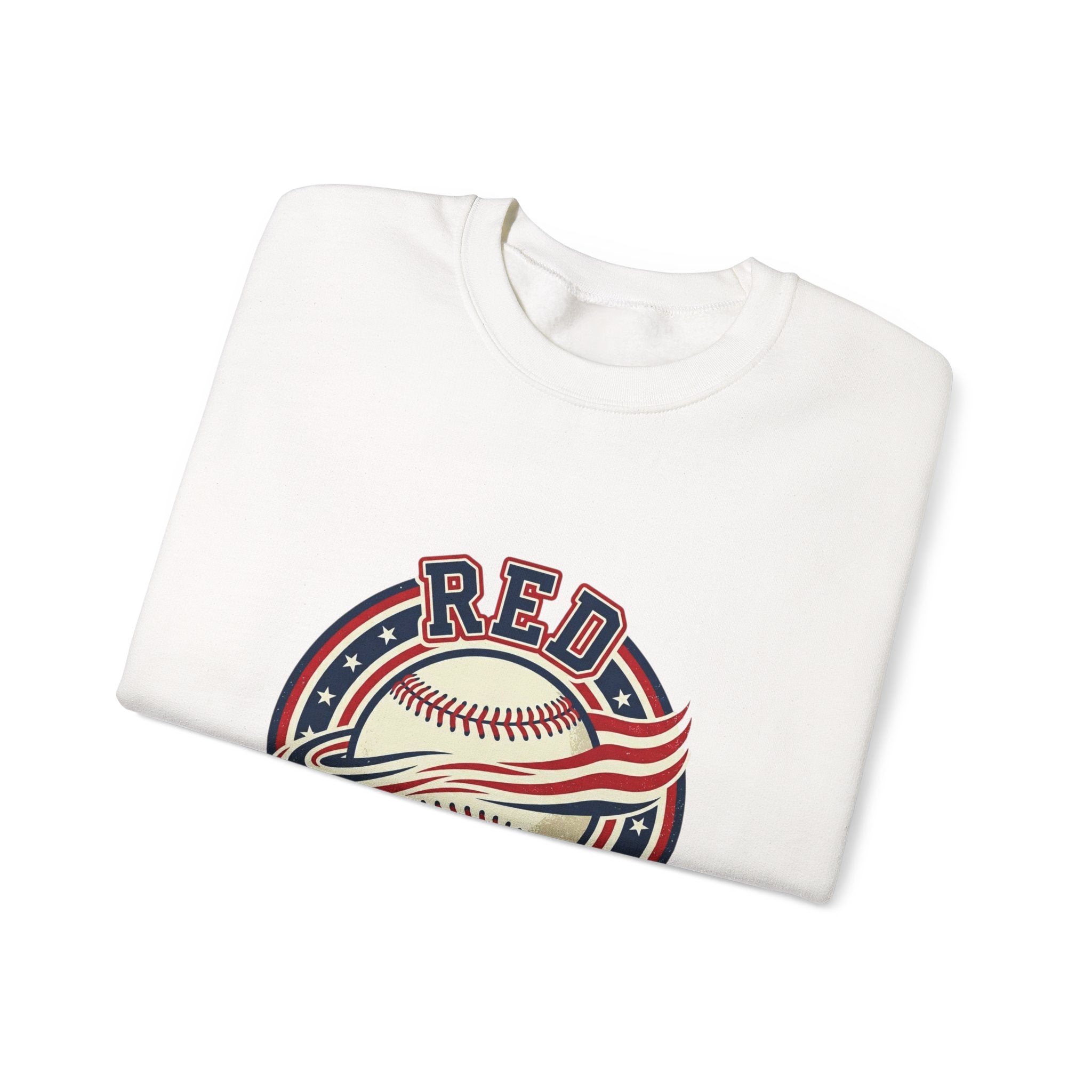 Red White & Ball Baseball Sweatshirt | Patriotic Baseball Graphic, Vintage Ballpark Aesthetic