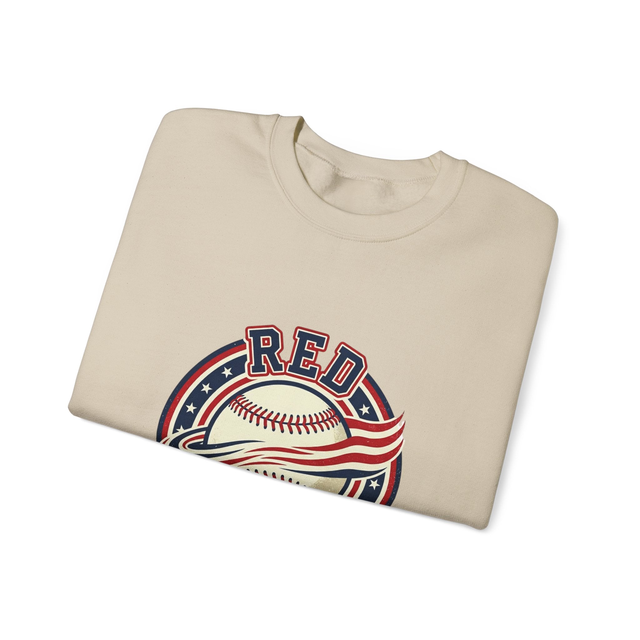 Red White & Ball Baseball Sweatshirt | Patriotic Baseball Graphic, Vintage Ballpark Aesthetic