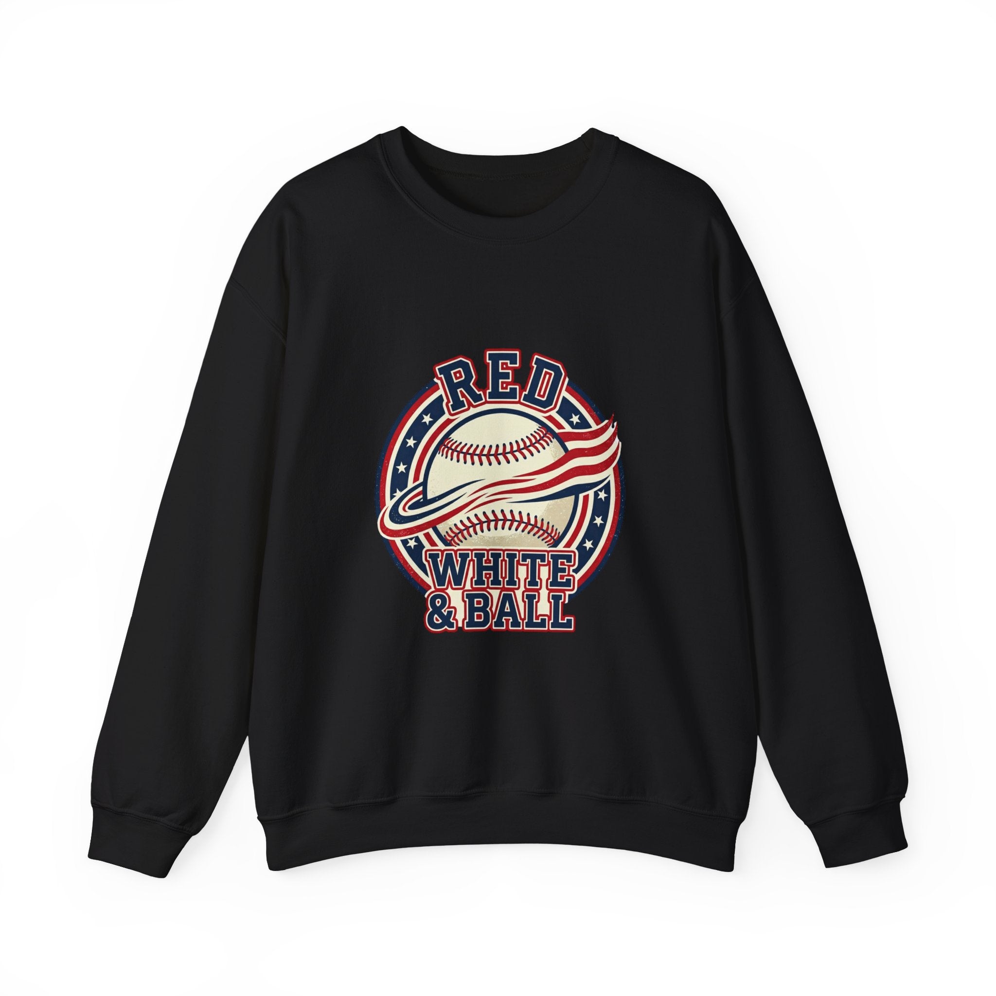 Red White & Ball Baseball Sweatshirt | Patriotic Baseball Graphic, Vintage Ballpark Aesthetic