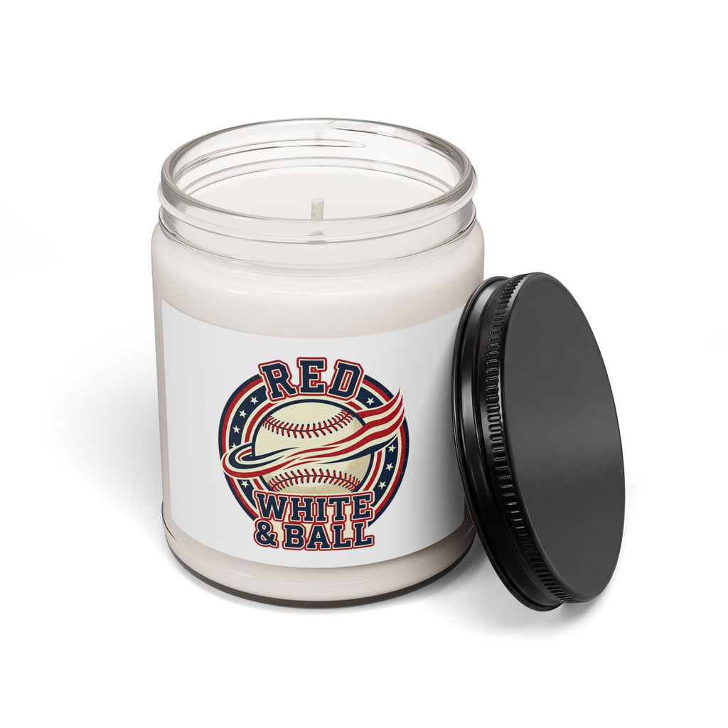 Red White & Ball Retro Baseball Candle, Patriotic Ballpark Aesthetic