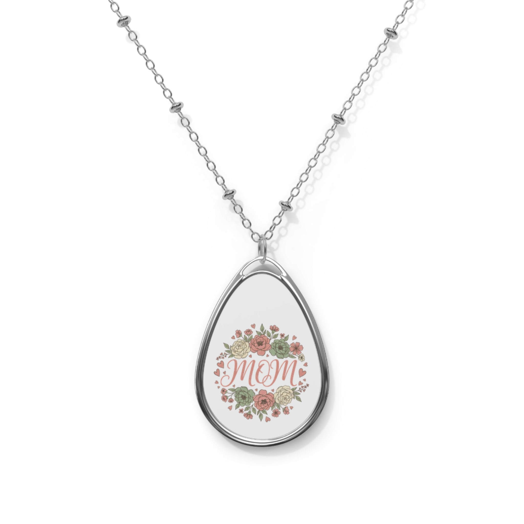 Floral MOM Oval Necklace | Teardrop Locket Pendant