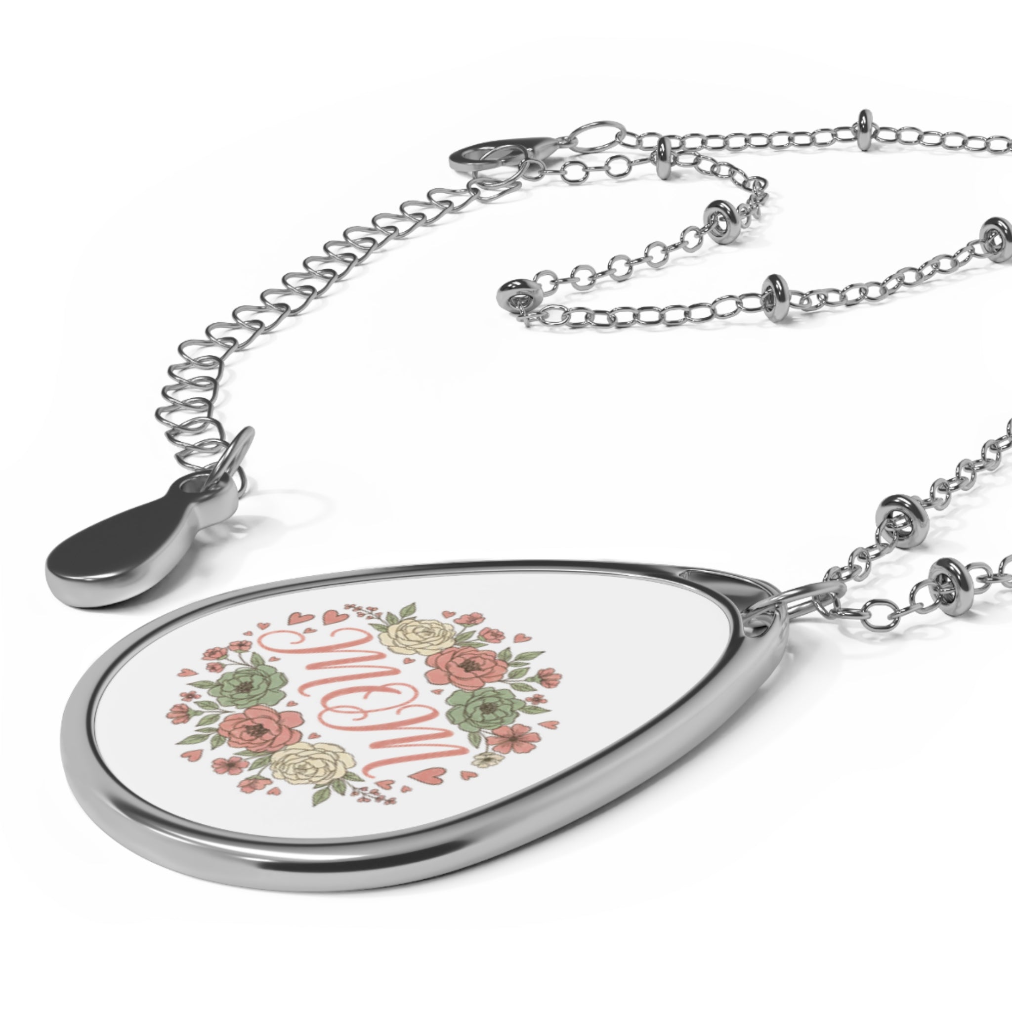 Floral MOM Oval Necklace | Teardrop Locket Pendant
