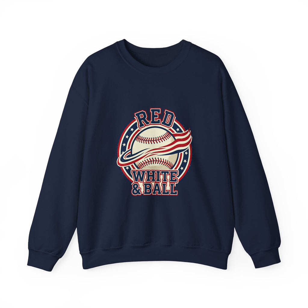 Red White & Ball Baseball Sweatshirt | Patriotic Baseball Graphic, Vintage Ballpark Aesthetic