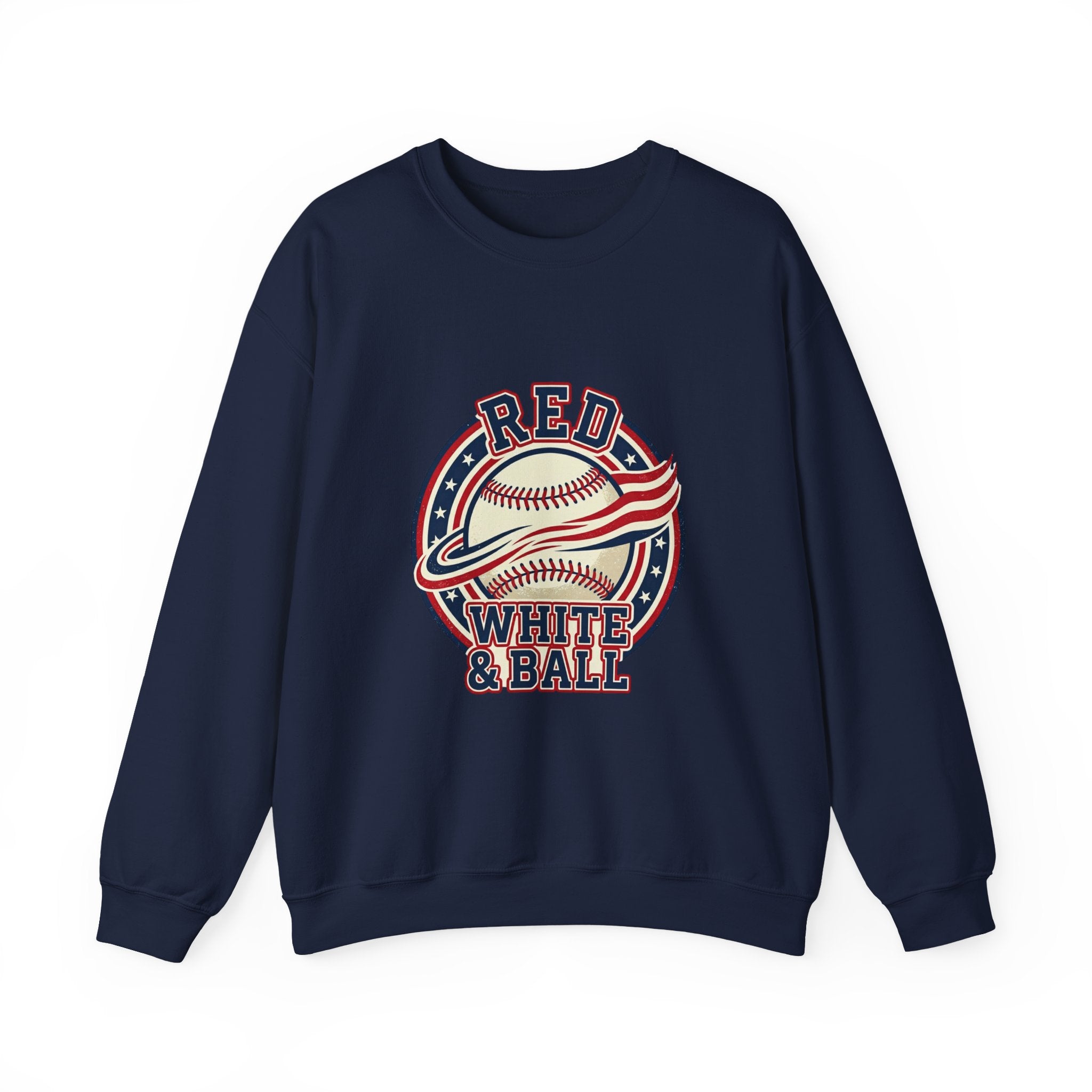Red White & Ball Baseball Sweatshirt | Patriotic Baseball Graphic, Vintage Ballpark Aesthetic