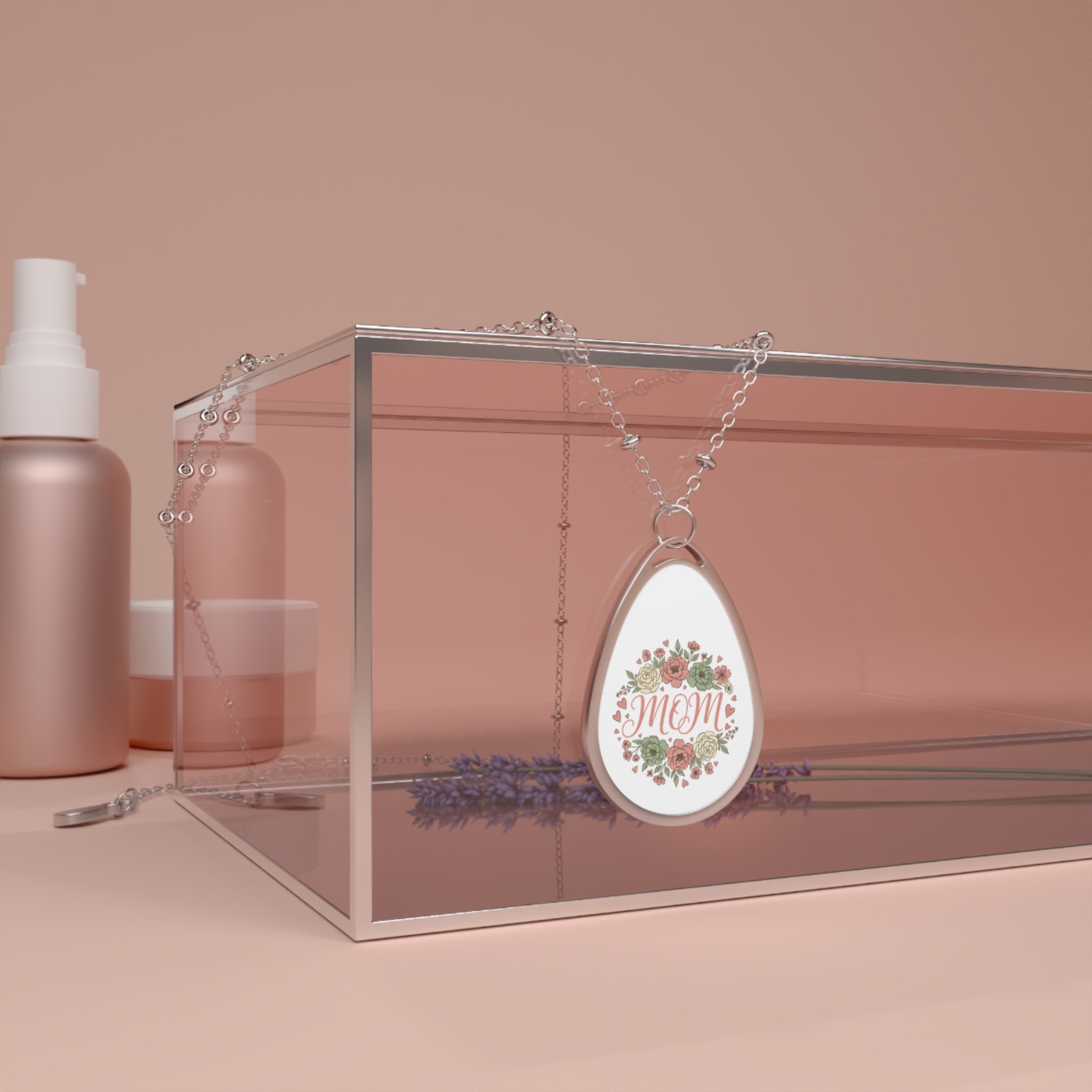 Floral MOM Oval Necklace | Teardrop Locket Pendant