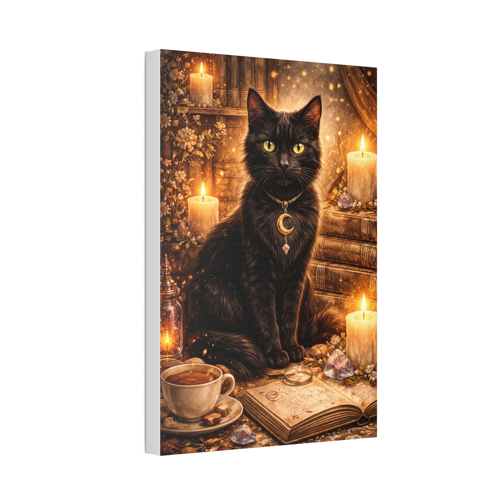 Mystic Black Cat Canvas | Stretched Wall Art, Witchy Moon Cat